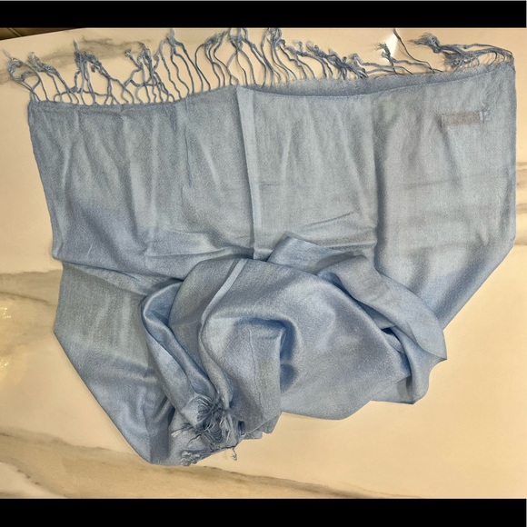 Rossini Scarf Wrap Plain Acrylic Wool Soft Women With Ruffles Baby Blue - Picture 1 of 6